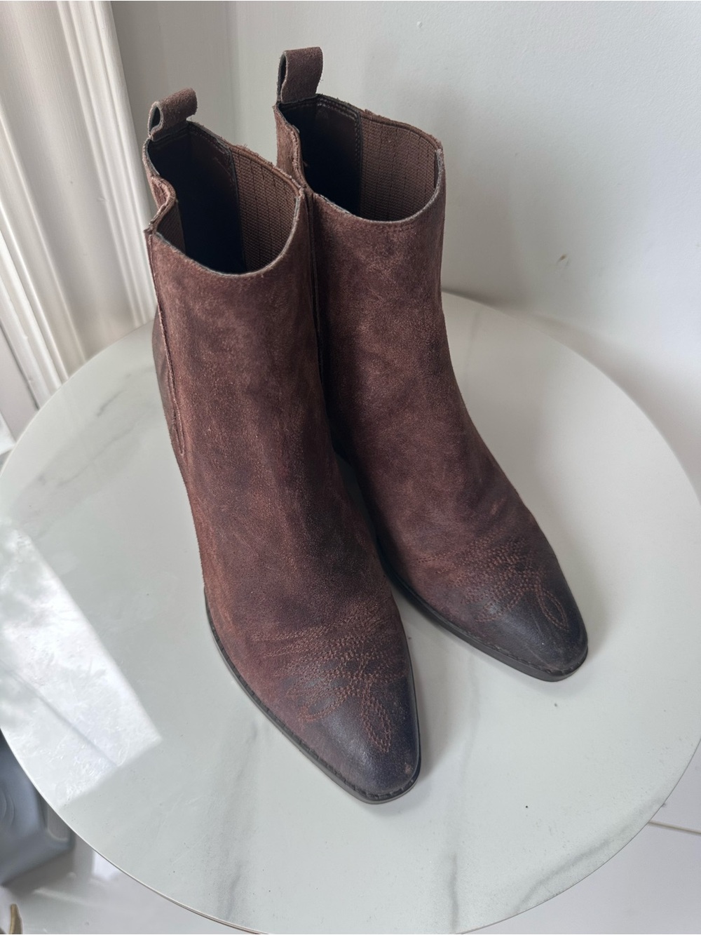 MICHAEL KORS Sinclair Brown Suede Leather Ankle Short Cowboy Boots Booties Sz 7 - Picture 6 of 10